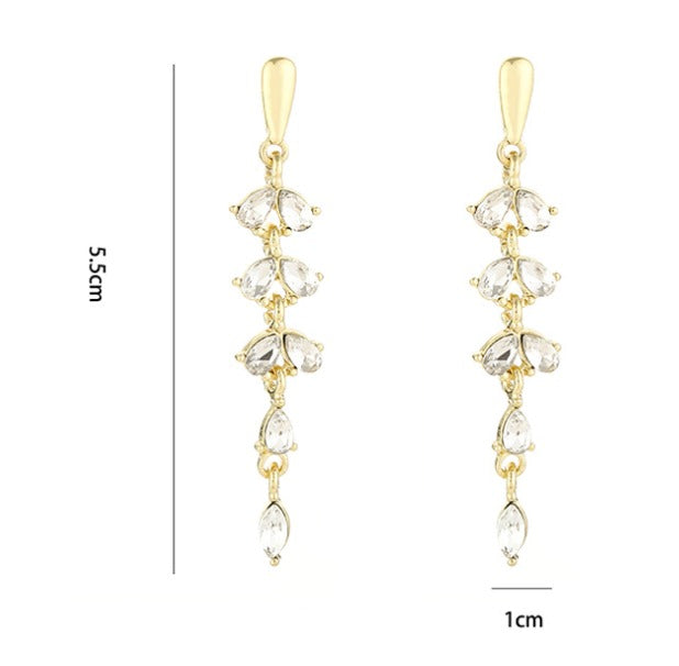 Pendientes Hoja Dorados con Circonitas | Baño de Oro 18K