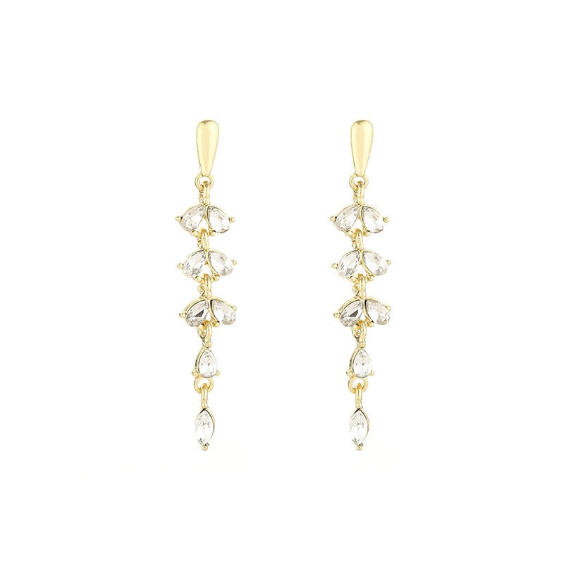 Pendientes Hoja Dorados con Circonitas | Baño de Oro 18K