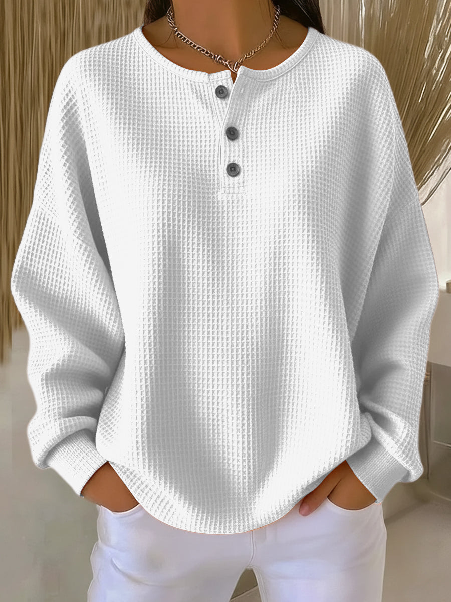 HOGAR | Sudadera waffle con cuello Henley