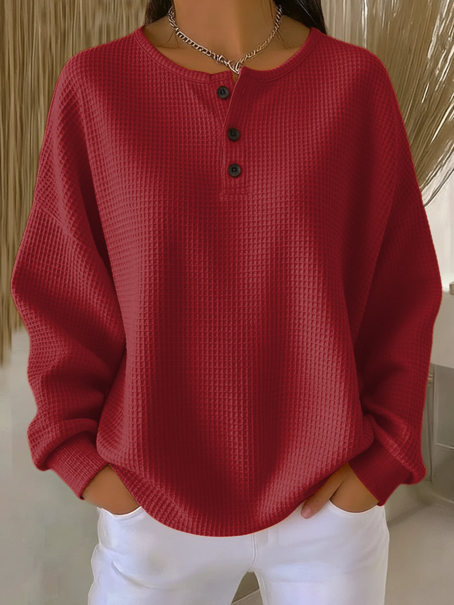 HOGAR | Sudadera waffle con cuello Henley