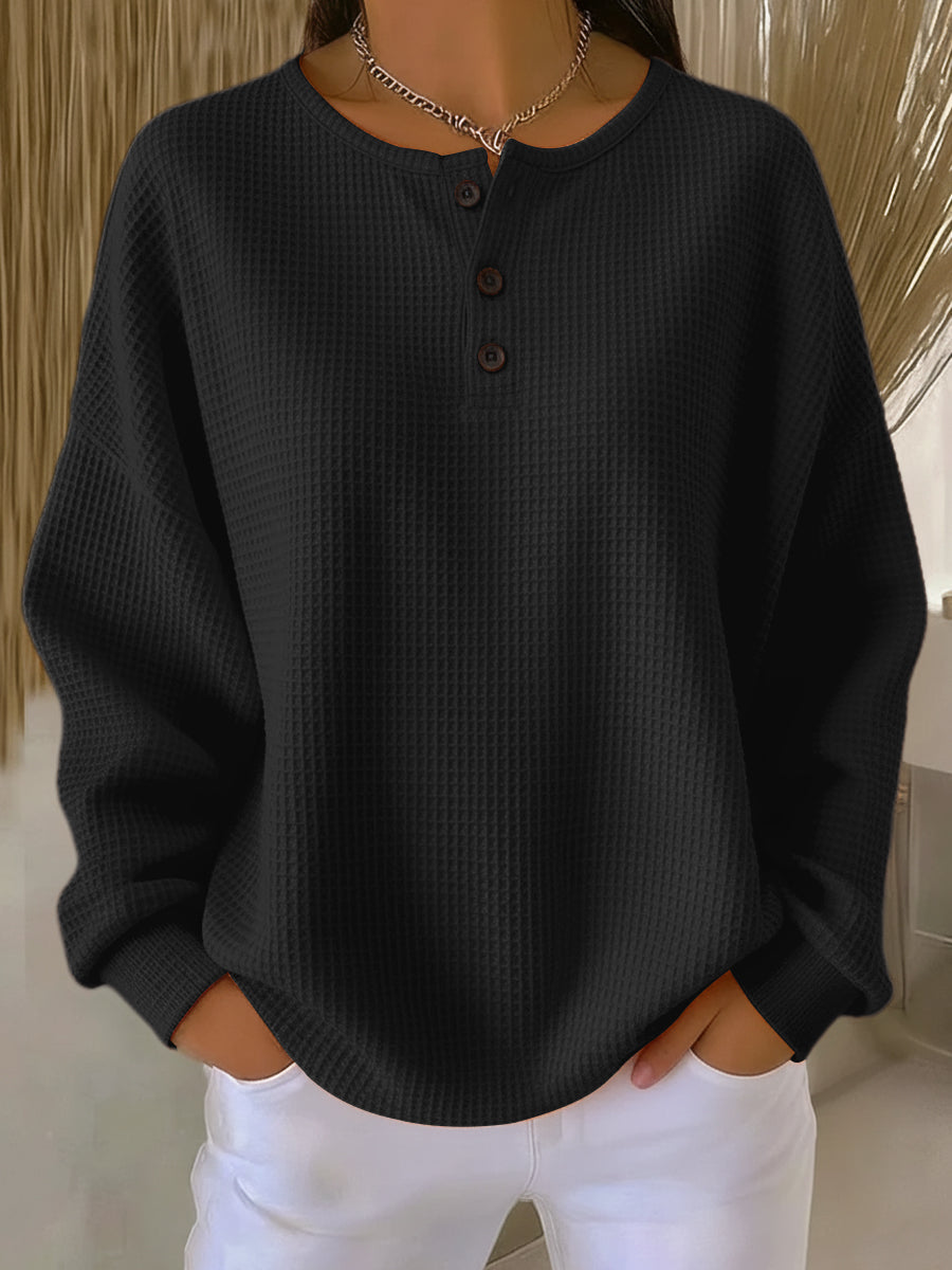 HOGAR | Sudadera waffle con cuello Henley