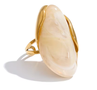 Anillo Ajustable de Resina y Acero Inoxidable Chapado en Oro 18K