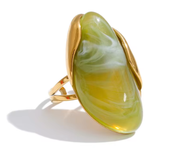 Anillo Ajustable de Resina y Acero Inoxidable Chapado en Oro 18K