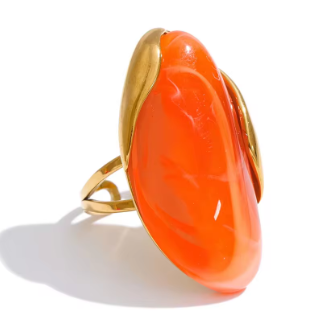 Anillo Ajustable de Resina y Acero Inoxidable Chapado en Oro 18K