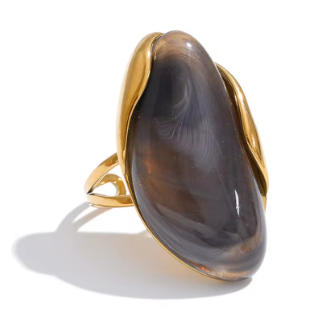 Anillo Ajustable de Resina y Acero Inoxidable Chapado en Oro 18K