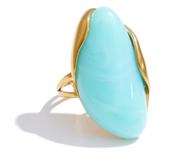 Anillo Ajustable de Resina y Acero Inoxidable Chapado en Oro 18K