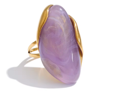 Anillo Ajustable de Resina y Acero Inoxidable Chapado en Oro 18K