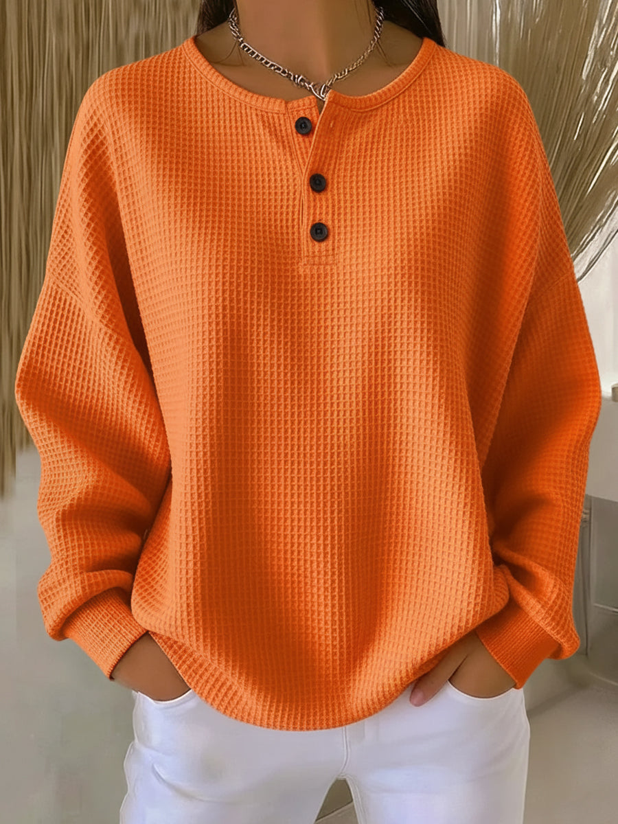 HOGAR | Sudadera waffle con cuello Henley