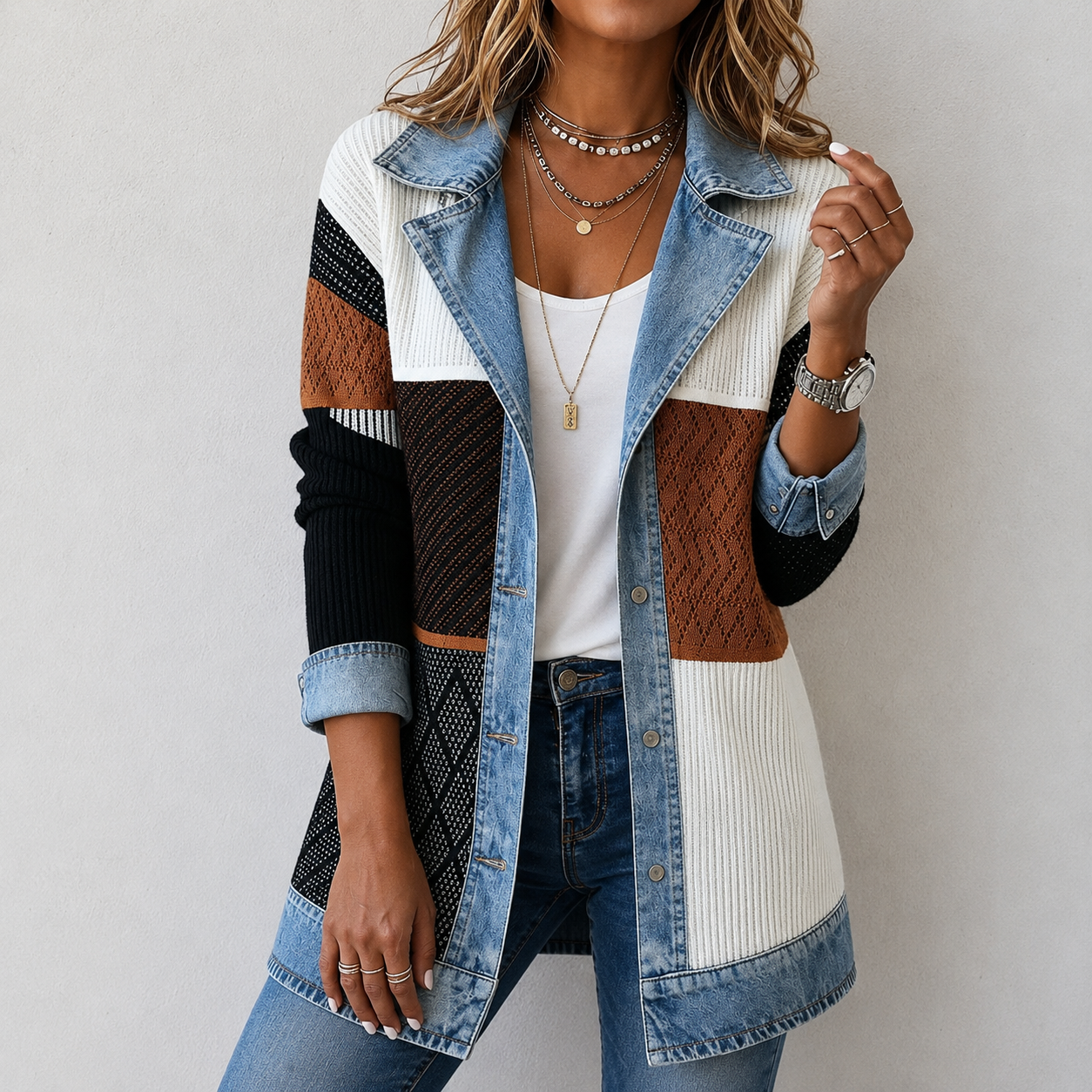 NO TAN BÁSICA – Chaqueta Denim y Punto