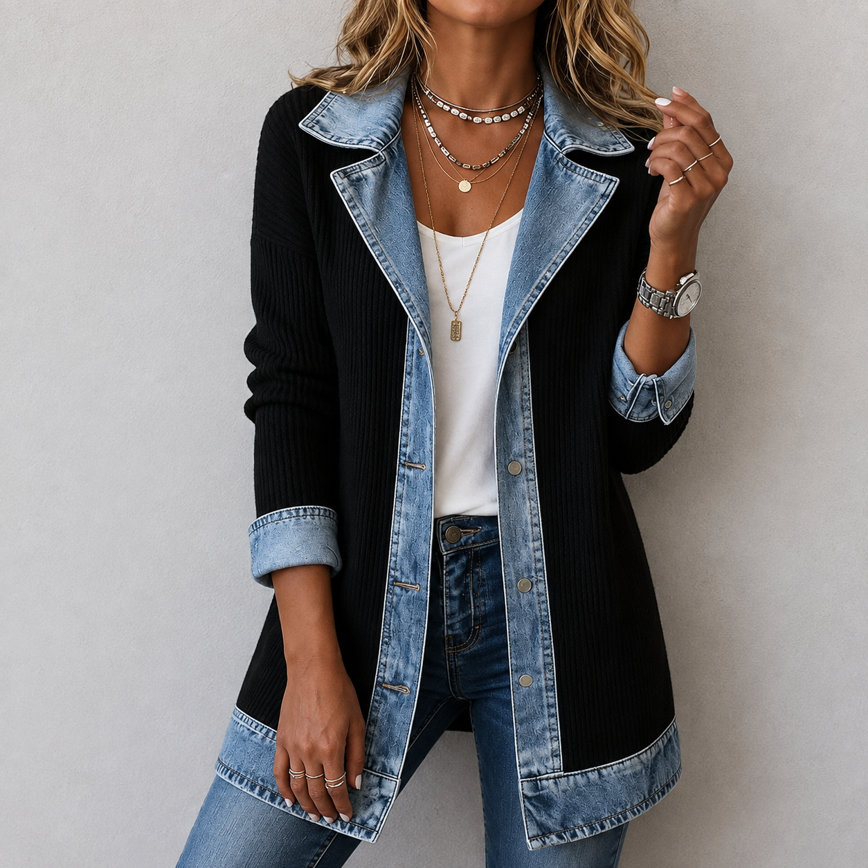 NO TAN BÁSICA – Chaqueta Denim y Punto
