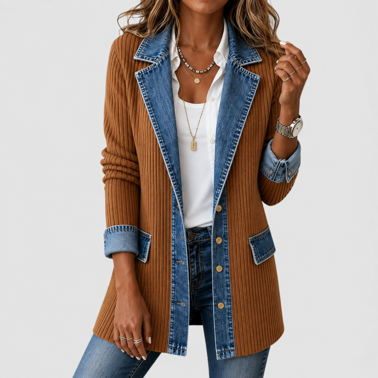 NO TAN BÁSICA – Chaqueta Denim y Punto