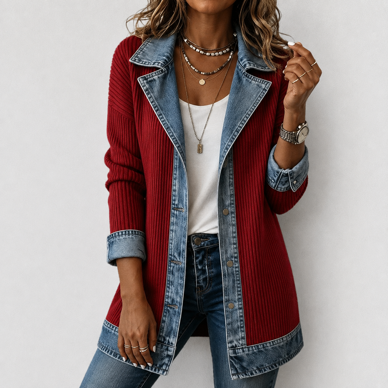 NO TAN BÁSICA – Chaqueta Denim y Punto