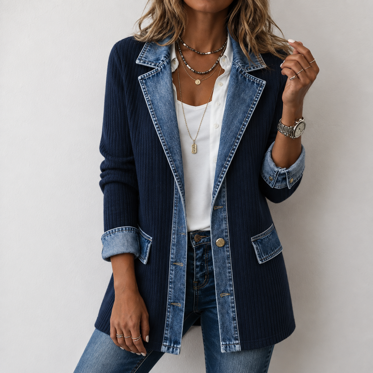 NO TAN BÁSICA – Chaqueta Denim y Punto