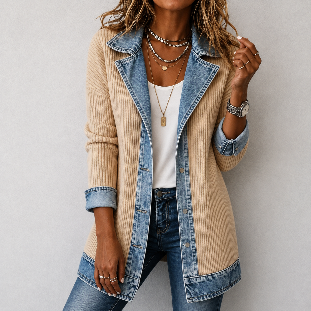 NO TAN BÁSICA – Chaqueta Denim y Punto