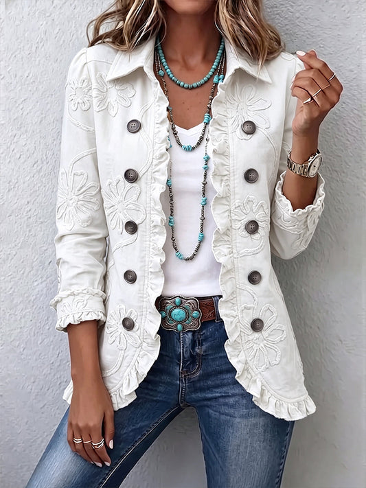 Marisol | Chaqueta Marfil Bordada con Elegantes Volantes